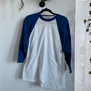 Vintage Blue and White Raglan Sleeve Shirt w/ Cropped Bottom